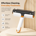 Reusable Pet Hair Remover Roller product image showing a white and orange roller designed to remove pet hair, lint, and dust from clothes, sofas, beds, carpets, and other household fabrics